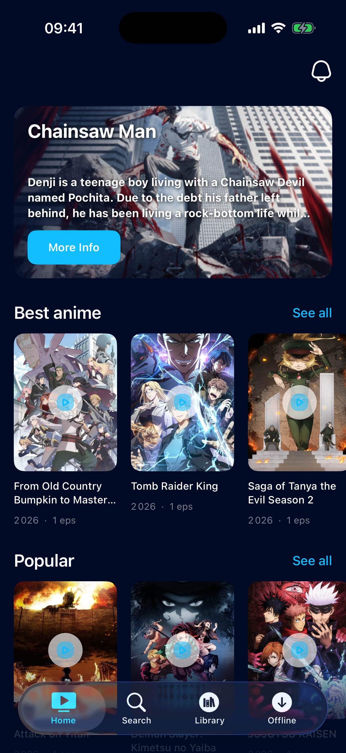 SnoAnime movie app screen